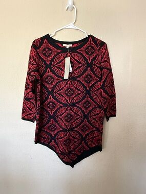Joan Vass Black and Red Geometric Knit Women’s Top.. Size Small